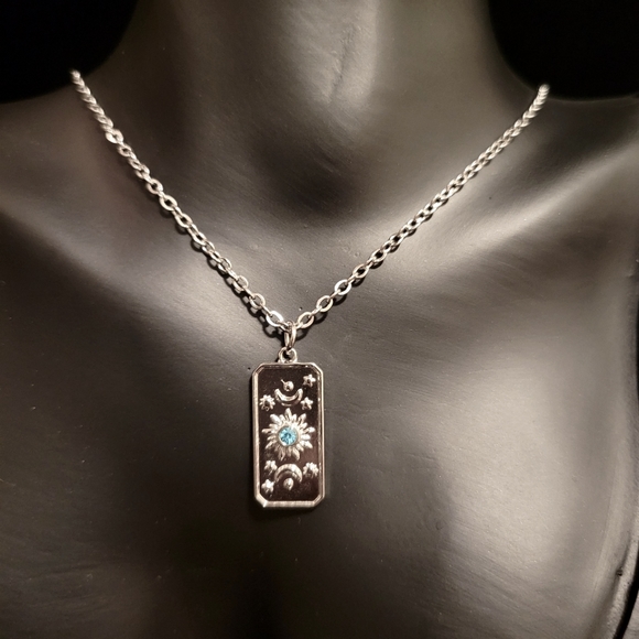 2/$20 Celestial Silver with Blue Rhinestone Layering Necklace - Picture 2 of 5